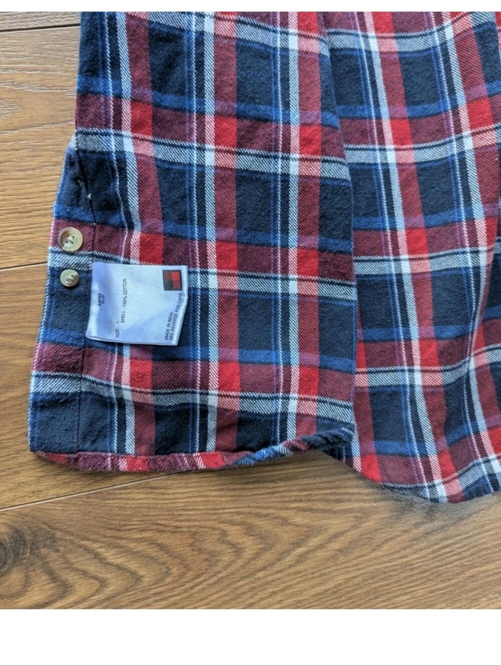 Woolrich Mens Large Plaid Flannel Button Down Red White Blue Well Worn GUC - Picture 9 of 11